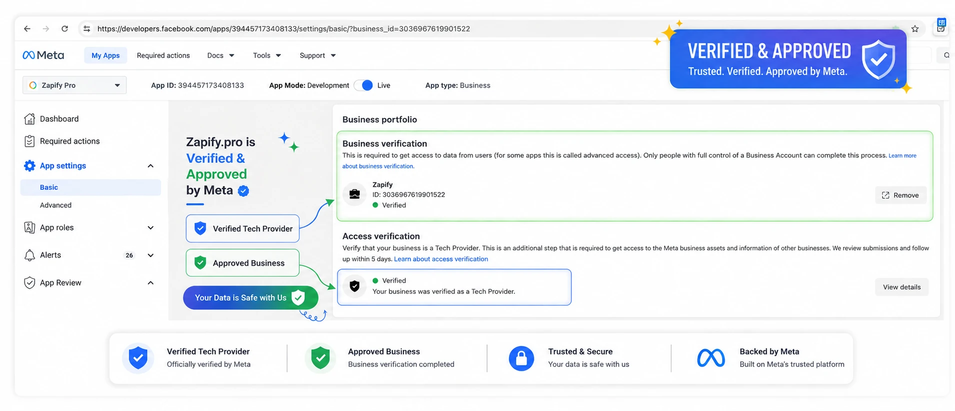 Meta app approval screenshot - click to enlarge